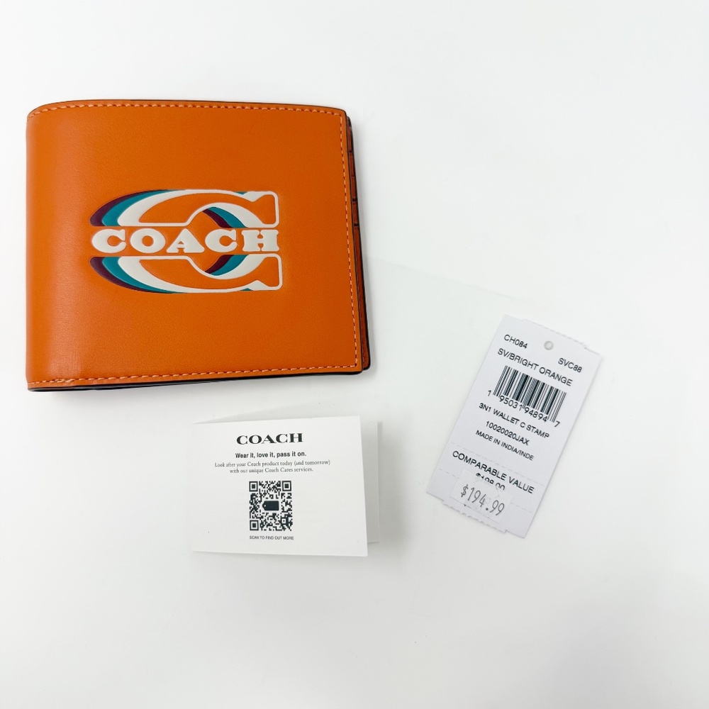 Coach CH084 3 In 1 Wallet Coach Stamp Mens Refined Calf Leather orange - Picture 7 of 8